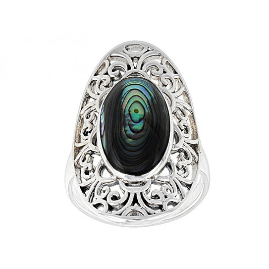 Stříbro 925/1000 - Prsten s Mušlí Abalone - Karátové číslo: 1.25. přibližná hmotnost: 5.01 gramů