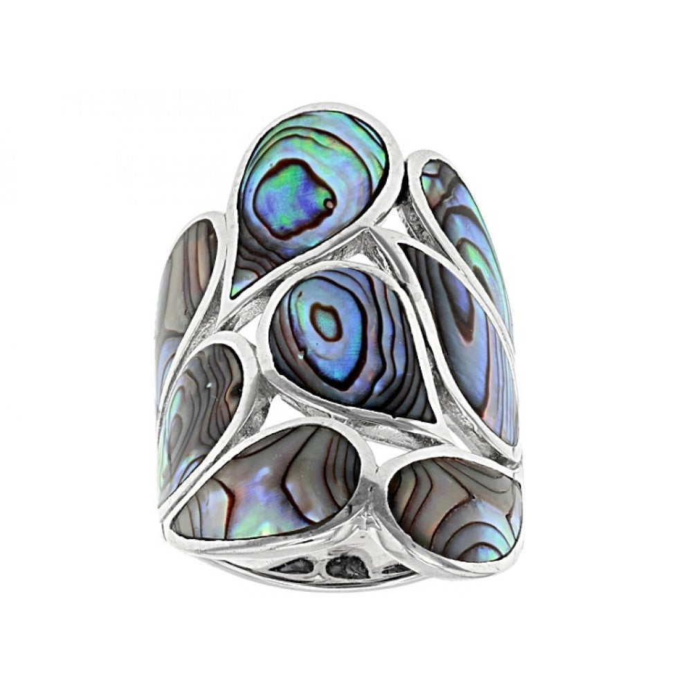 Stříbro 925/1000 - Prsten s Mušlí Abalone - Karátové číslo: 3.25. přibližná hmotnost: 7.65 gramů