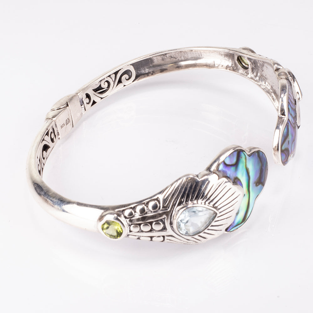 Stříbro 925/1000 - Náramek s Mušlí Abalone a Lapisem Lazuli - Karátové číslo: 9.6. přibližná hmotnost: 22.1 gramů 4 