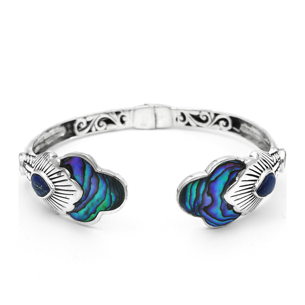Stříbro 925/1000 - Náramek s Mušlí Abalone a Lapisem Lazuli - Karátové číslo: 9.6. přibližná hmotnost: 22.1 gramů 1 