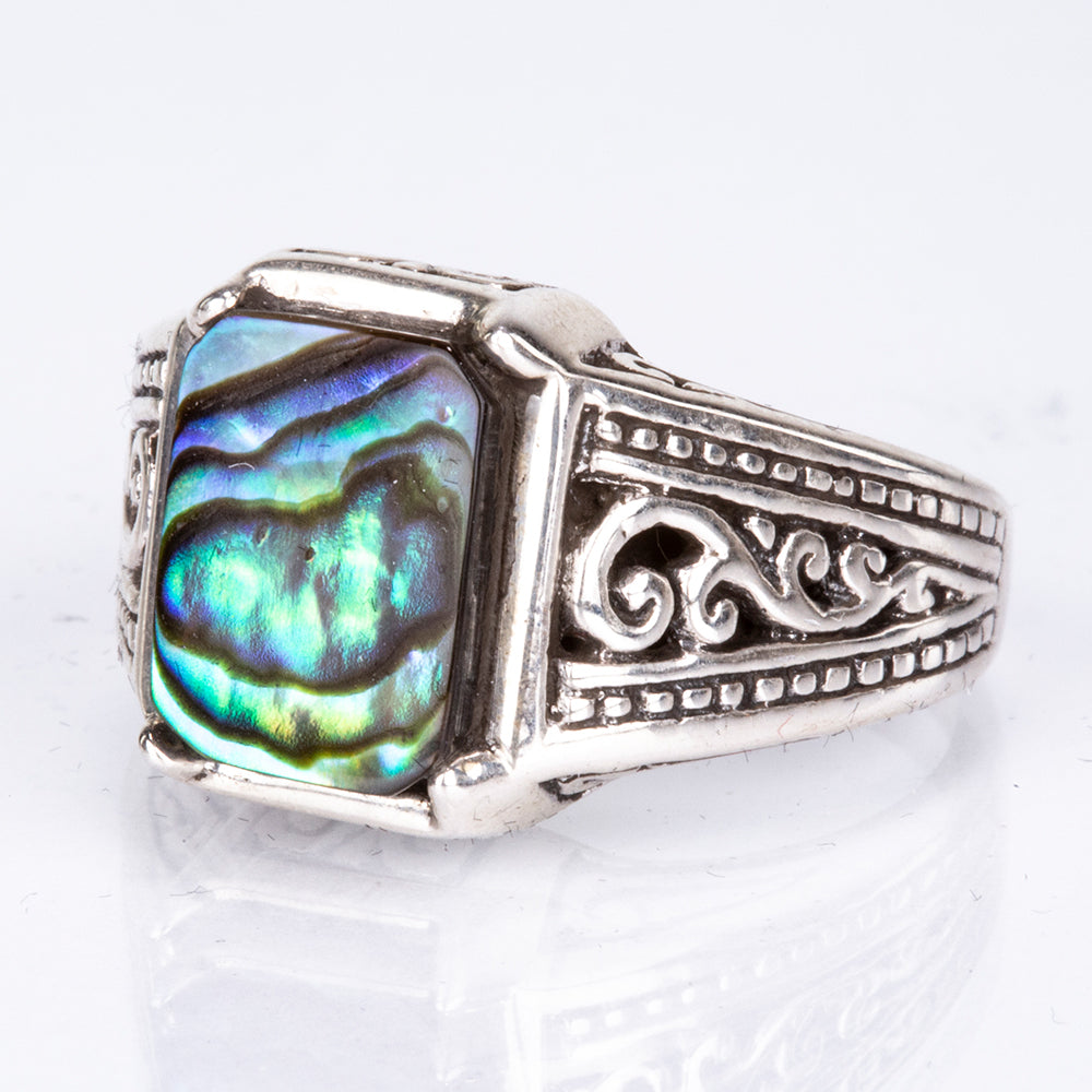 Stříbro 925/1000 - Prsten s Mušlí Abalone - Karátové číslo: 1.25. přibližná hmotnost: 8.35 gramů 4 