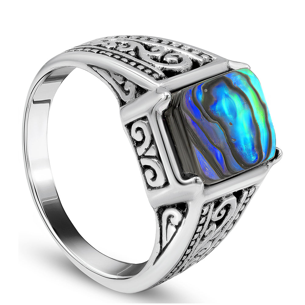 Stříbro 925/1000 - Prsten s Mušlí Abalone - Karátové číslo: 1.25. přibližná hmotnost: 8.35 gramů