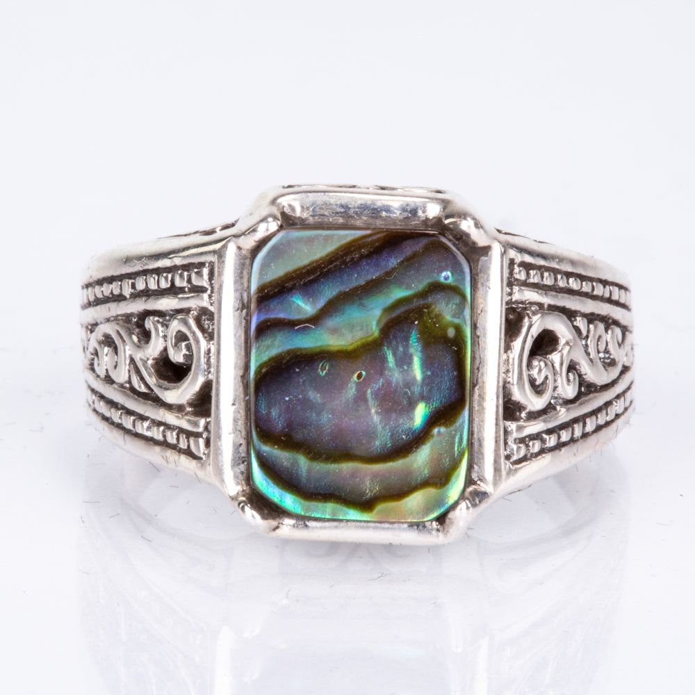 Stříbro 925/1000 - Prsten s Mušlí Abalone - Karátové číslo: 1.25. přibližná hmotnost: 8.35 gramů 5 