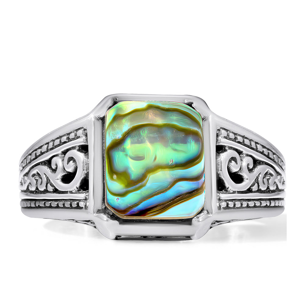 Stříbro 925/1000 - Prsten s Mušlí Abalone - Karátové číslo: 1.25. přibližná hmotnost: 8.35 gramů 1 