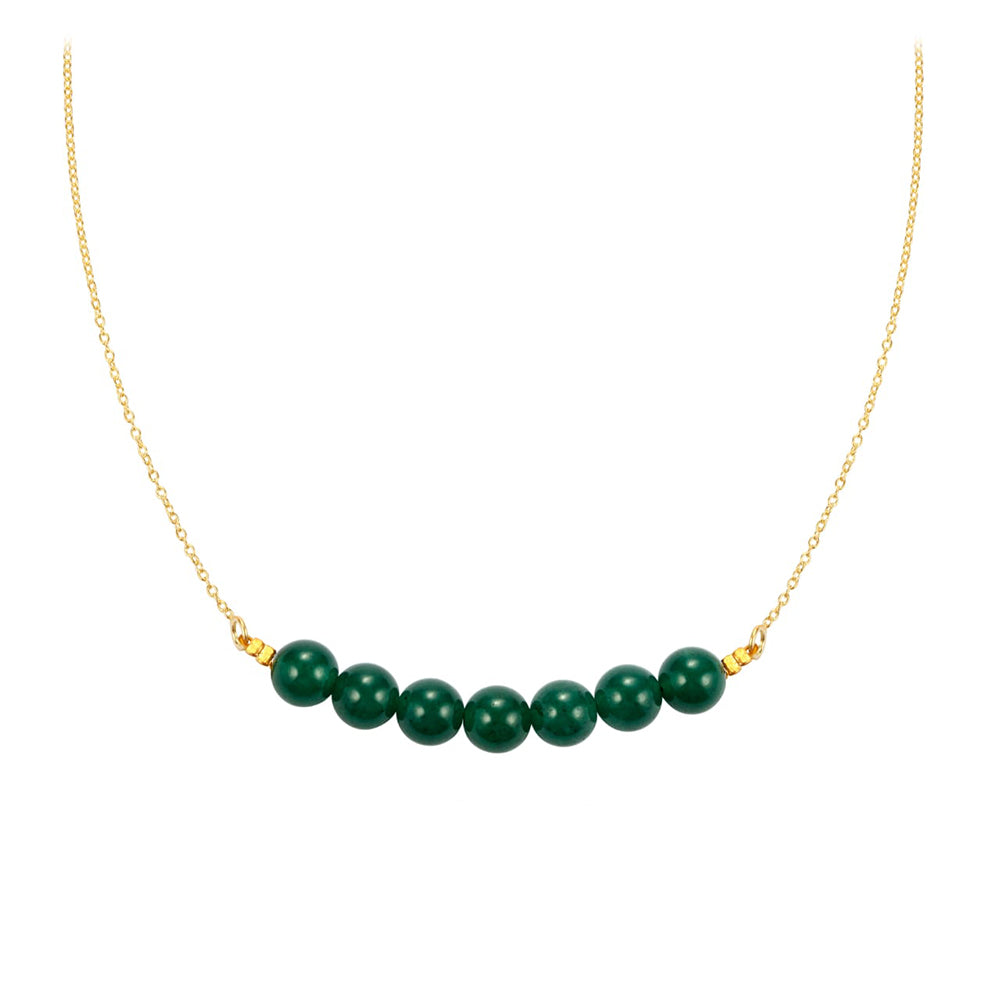 Pozlacené Stříbro 925/1000 - Náhrdelník se Zeleným Jadeitem - Karátové číslo: 26.05. přibližná hmotnost: 7.05 gramů