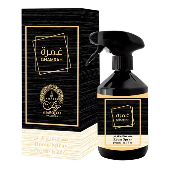 Room Spray GHAMRAH 500 ML (TOP: BERGAMOT, ORANGE, HAZELNUT; MIDDLE: SAFFRON, CINNAMON, CLOBE; BASE: MUSK, AMBER GREY, VANILLA, TONKA BEAN) 2 