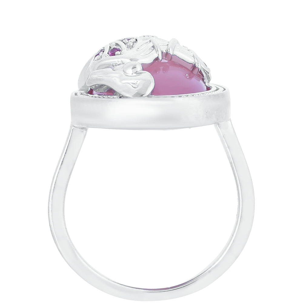 Stříbrný Prsten s Rhodolitovým Granátem a Růžovým Chalcedonem
