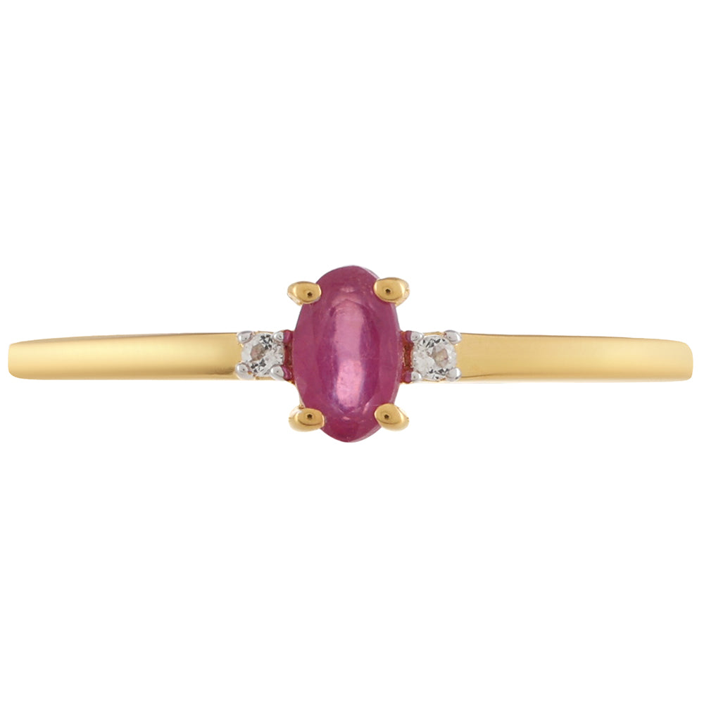 Pozlacené Stříbro 925/1000 - Prsten s Thajským Rubínem a Bílým Topazem - Karátové číslo: 0.37. přibližná hmotnost: 1.48 gramů