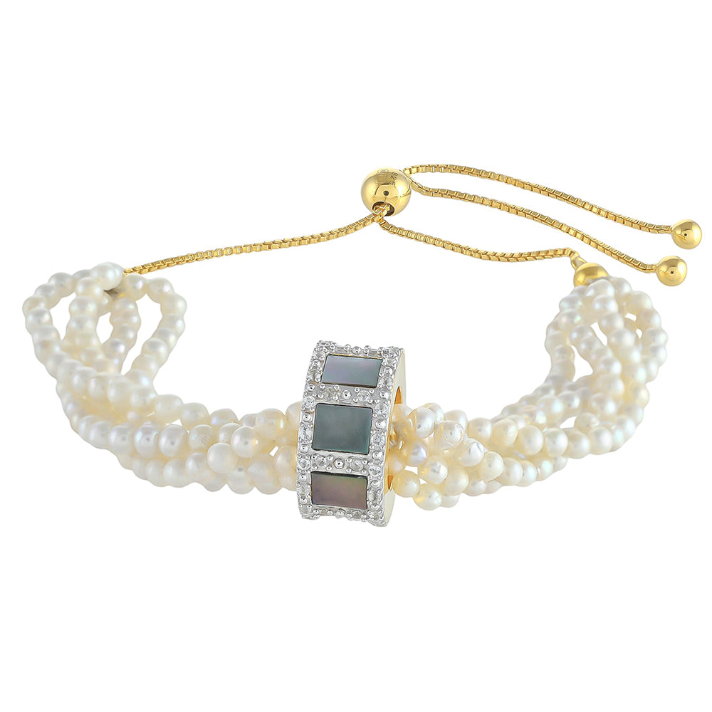 Pozlacené Stříbro 925/1000 - Náramek s Mušlí Paua a se Sladkovodní Kultivovanou Perlou - Karátové číslo: 38.56. přibližná hmotnost: 15.83 gramů 3 