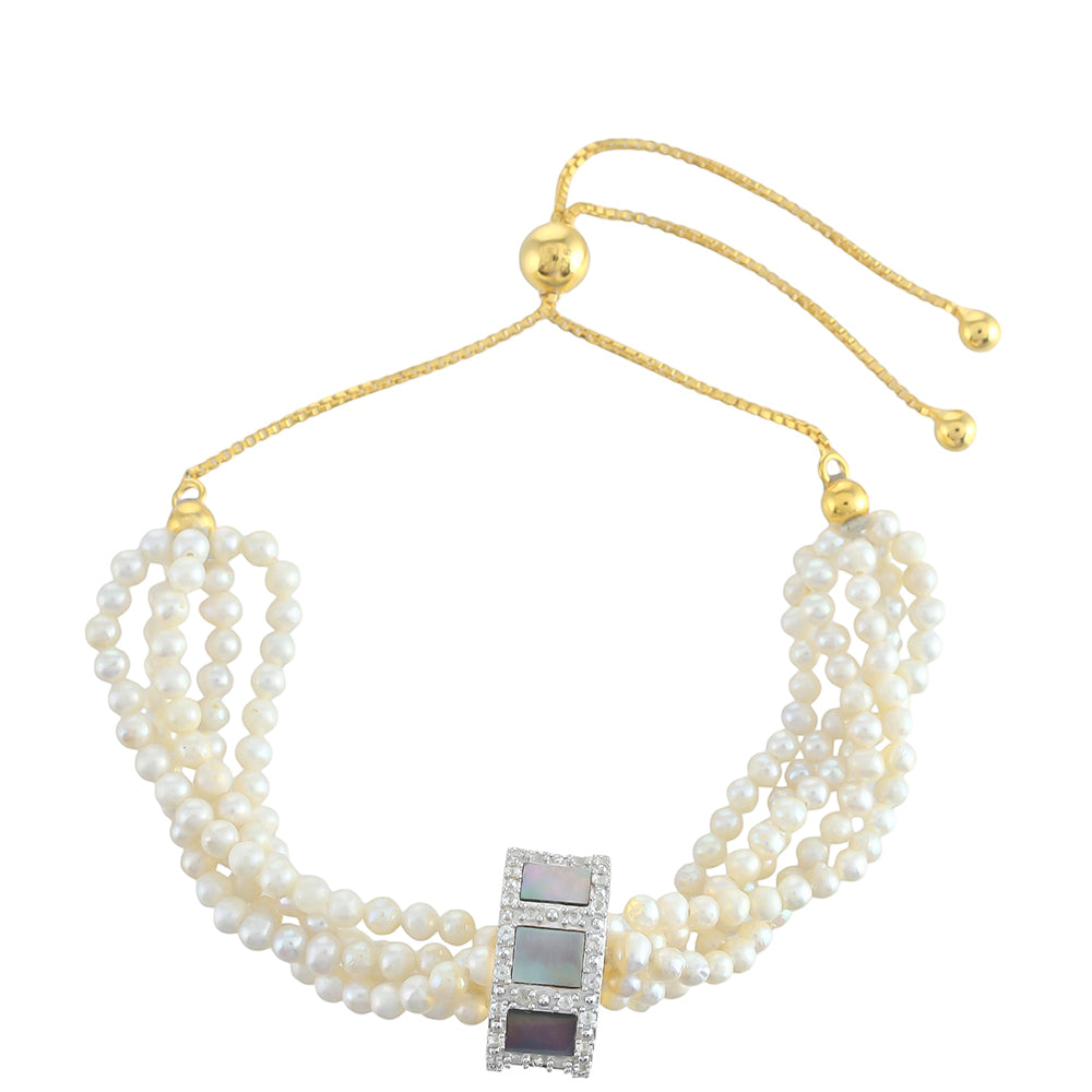 Pozlacené Stříbro 925/1000 - Náramek s Mušlí Paua a se Sladkovodní Kultivovanou Perlou - Karátové číslo: 38.56. přibližná hmotnost: 15.83 gramů 4 