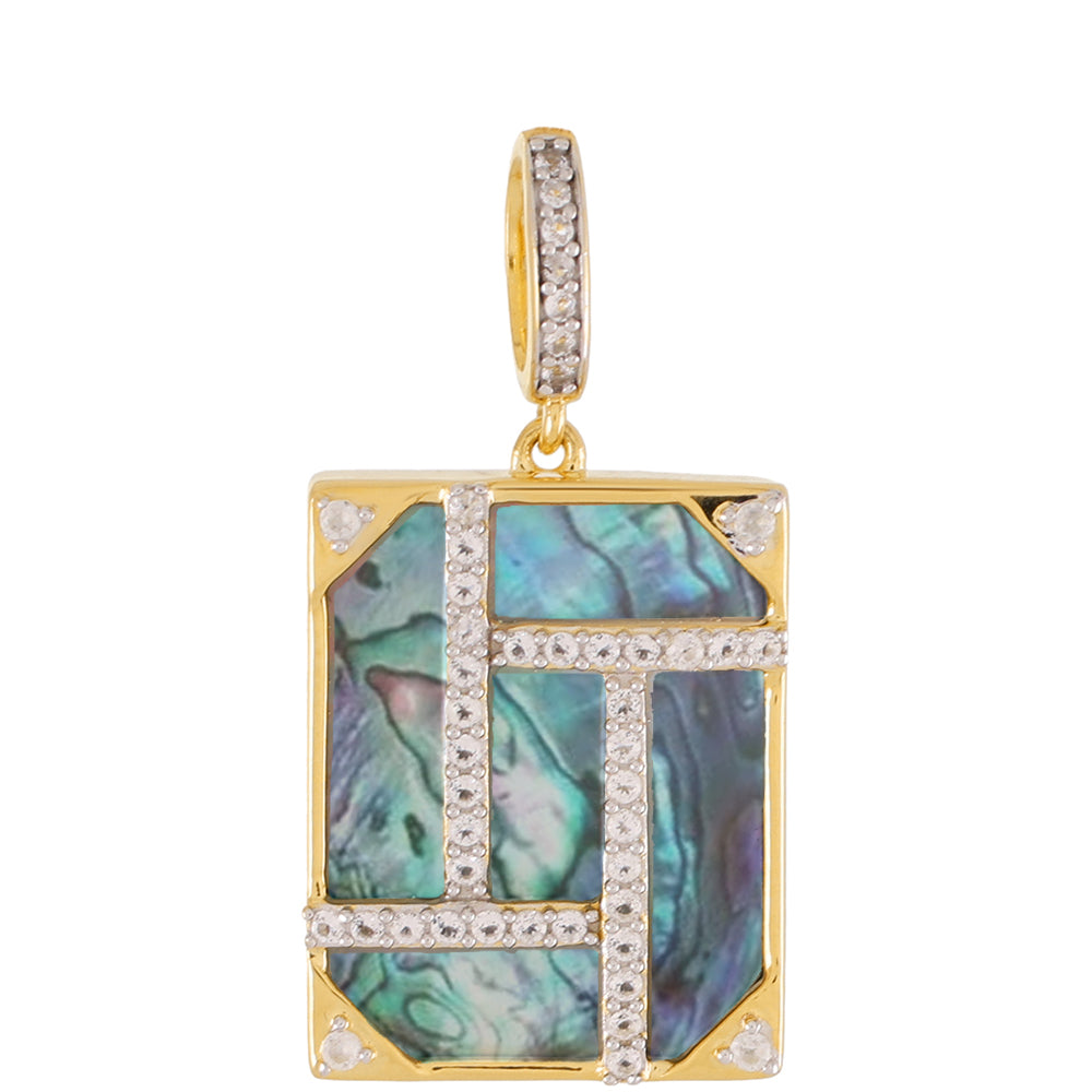 Pozlacené Stříbro 925/1000 - Přívěsek s Mušlí Paua a Bílým Topazem - Karátové číslo: 6.38. přibližná hmotnost: 4.72 gramů 1 