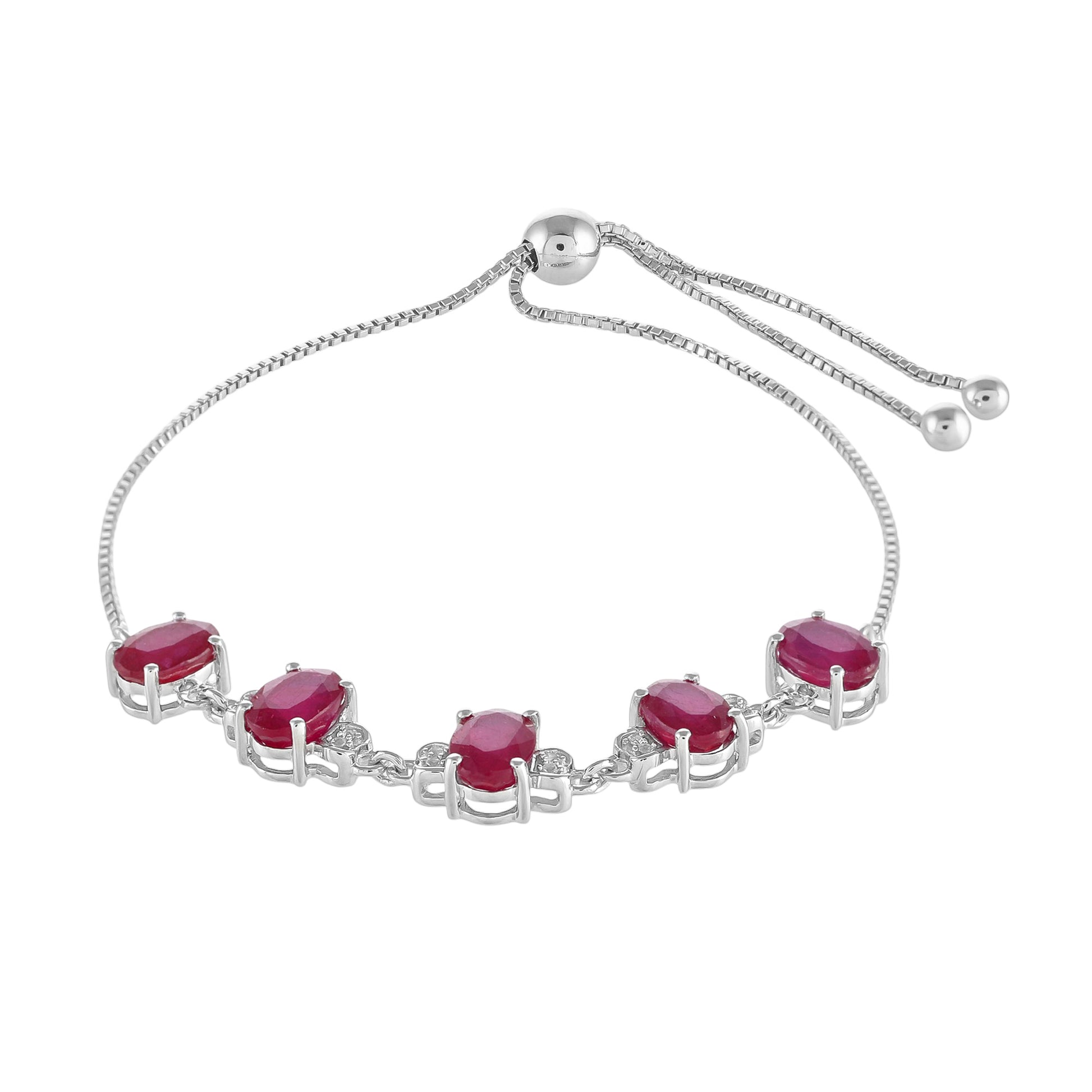 Stříbro 925/1000 Náramek s Thajským Rubínem a Bílým Topazem - Karátové číslo: 5.92. přibližná hmotnost: 5.37 gramů 2 