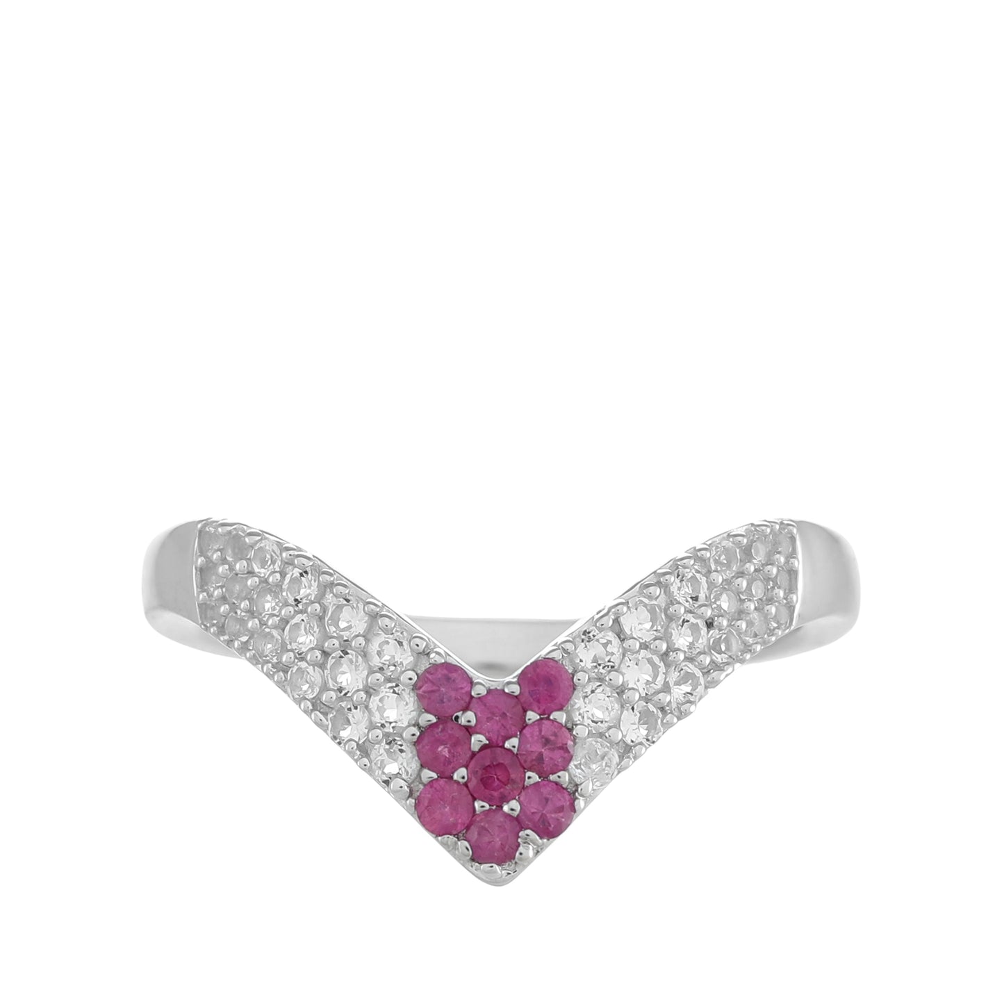 Stříbro 925/1000 - Prsten s Thajským Rubínem a Bílým Topazem - Karátové číslo: 0.53. přibližná hmotnost: 2.47 gramů