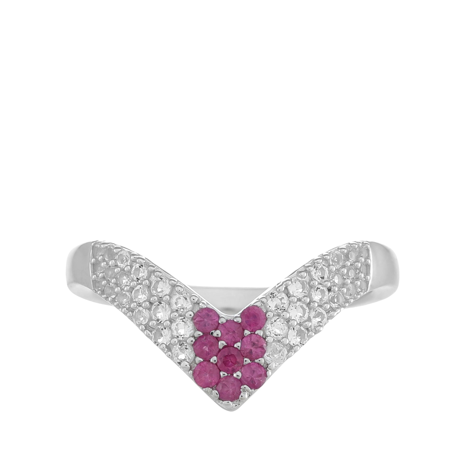 Stříbro 925/1000 - Prsten s Thajským Rubínem a Bílým Topazem - Karátové číslo: 0.53. přibližná hmotnost: 2.47 gramů 1 