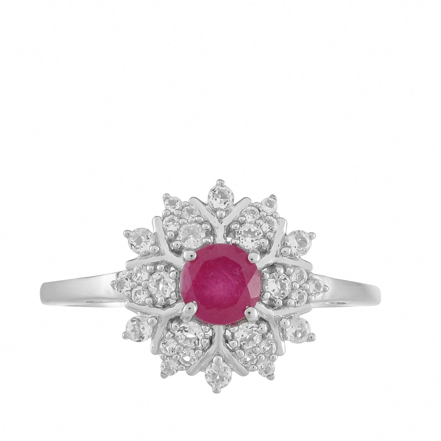 Stříbro 925/1000 - Prsten s Thajským Rubínem a Bílým Topazem - Karátové číslo: 0.8. přibližná hmotnost: 2.55 gramů