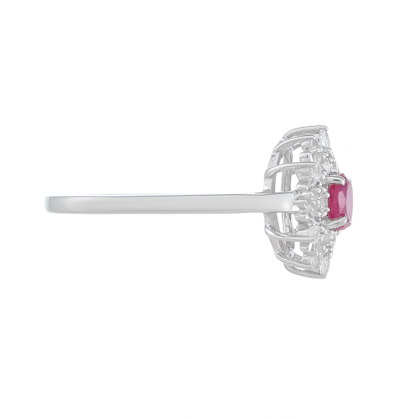 Stříbro 925/1000 - Prsten s Thajským Rubínem a Bílým Topazem - Karátové číslo: 0.8. přibližná hmotnost: 2.55 gramů