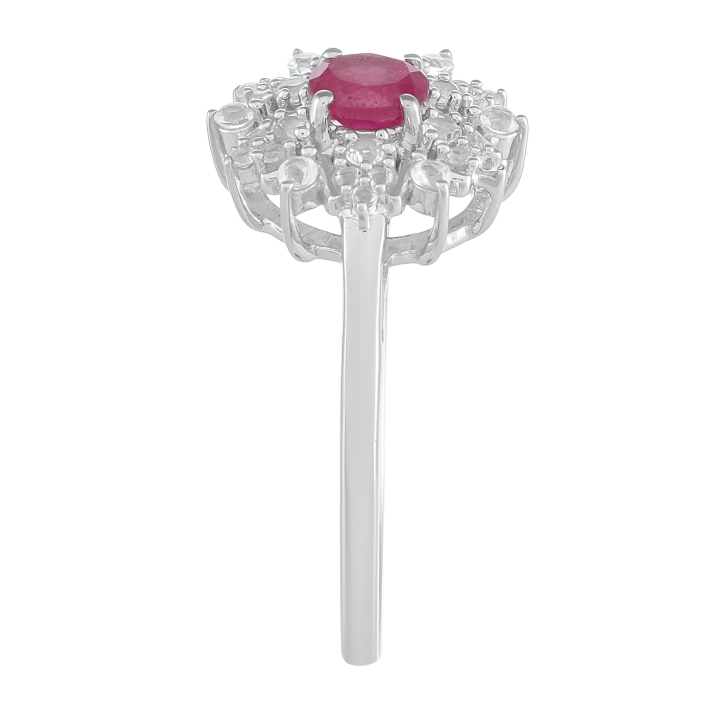 Stříbro 925/1000 - Prsten s Thajským Rubínem a Bílým Topazem - Karátové číslo: 0.8. přibližná hmotnost: 2.55 gramů