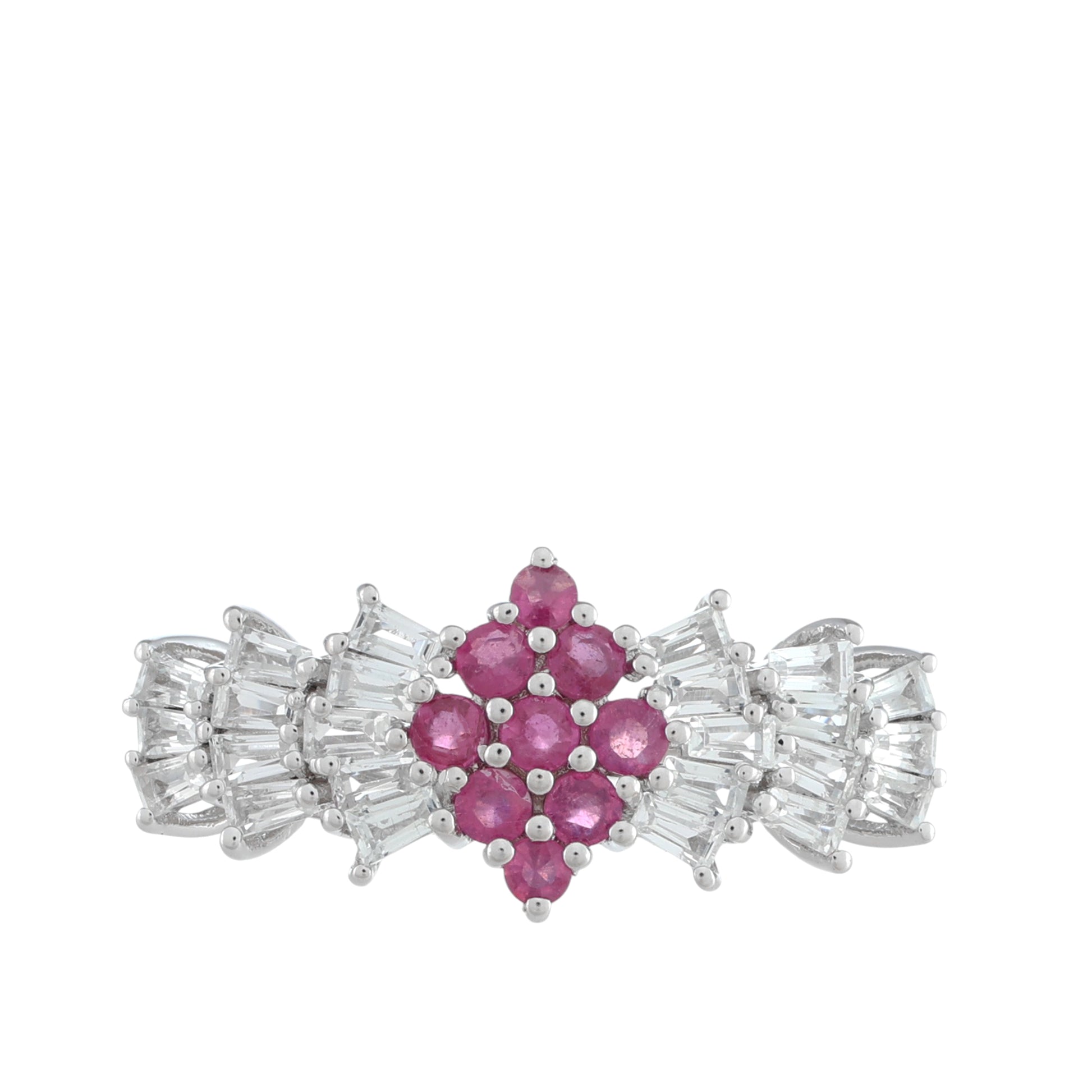 Stříbro 925/1000 - Prsten s Thajským Rubínem a Bílým Topazem - Karátové číslo: 1.61. přibližná hmotnost: 3.43 gramů 1 