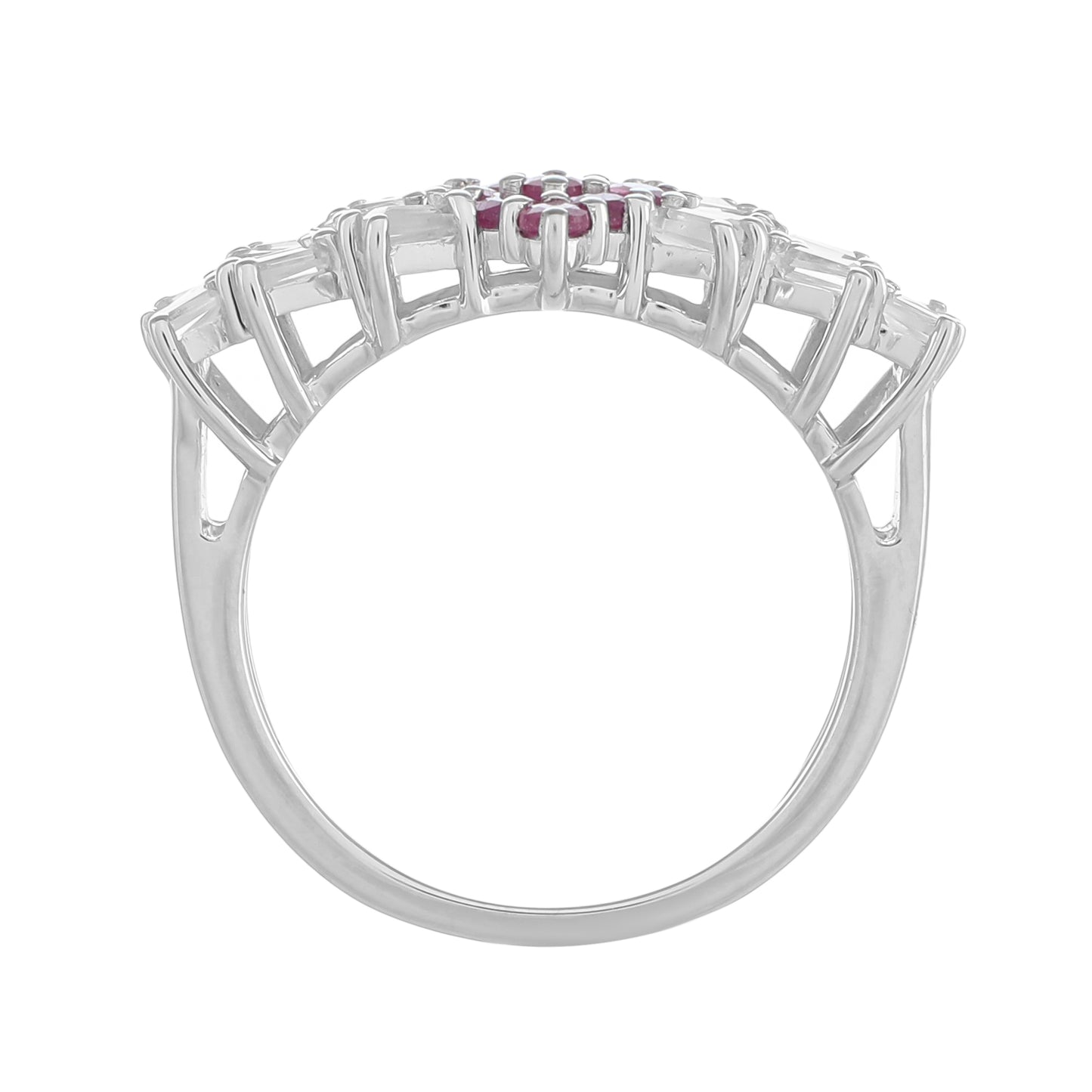 Stříbro 925/1000 - Prsten s Thajským Rubínem a Bílým Topazem - Karátové číslo: 1.61. přibližná hmotnost: 3.43 gramů