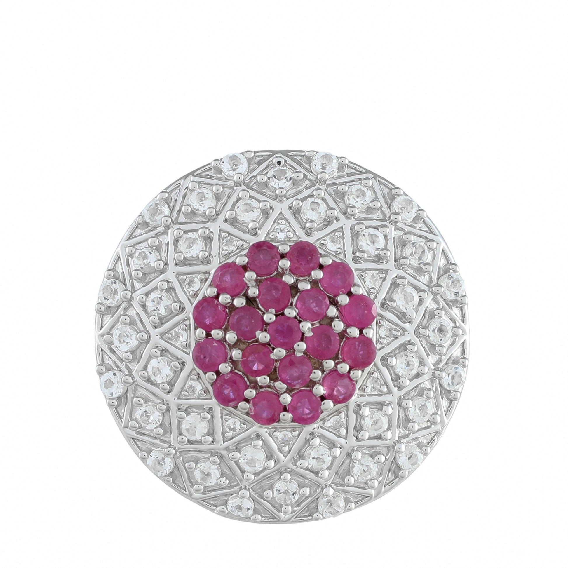 Stříbro 925/1000 - Prsten s Thajským Rubínem a Bílým Topazem - Karátové číslo: 3.16. přibližná hmotnost: 9.87 gramů 1 