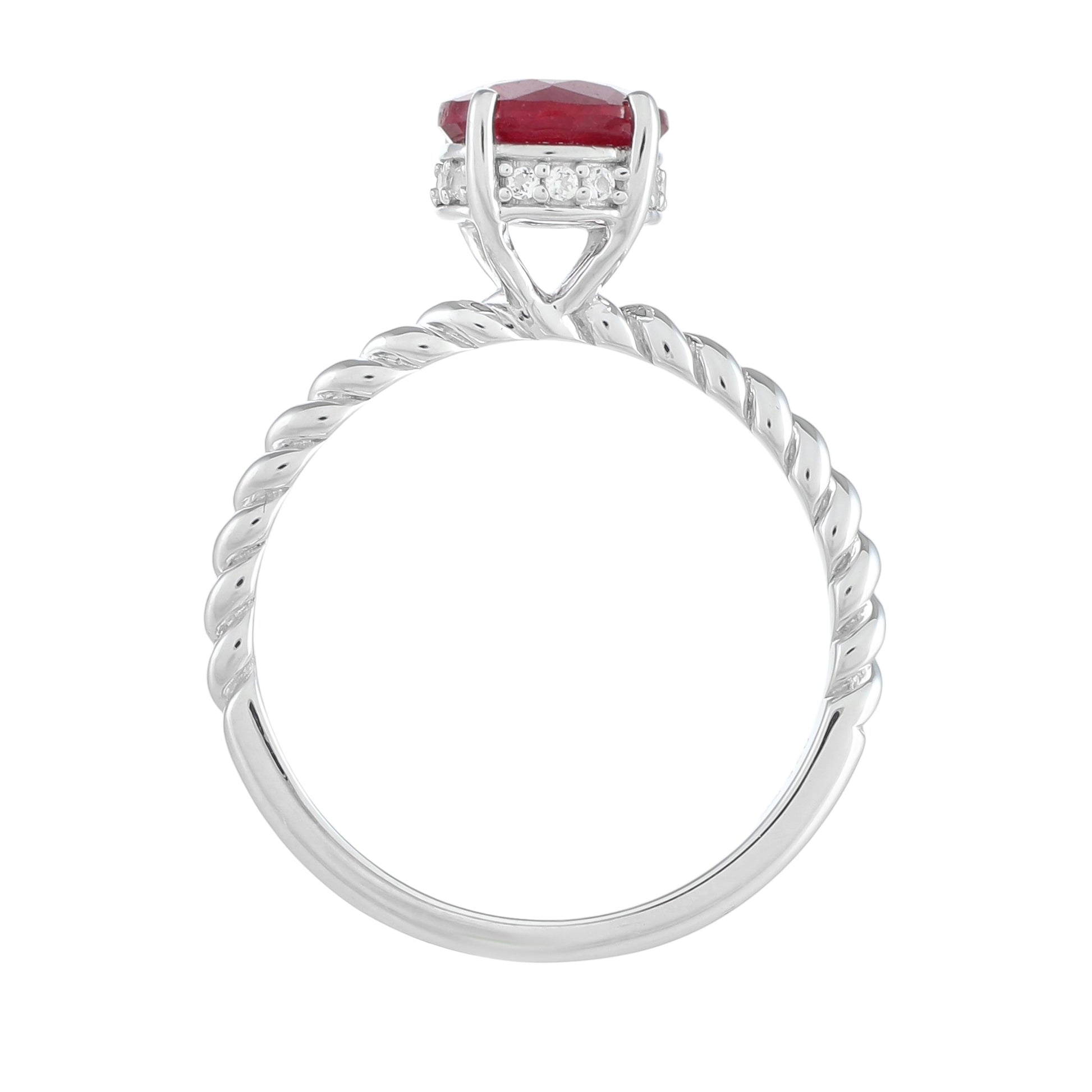 Stříbro 925/1000 - Prsten s Thajským Rubínem a Bílým Topazem - Karátové číslo: 2.09. přibližná hmotnost: 2.46 gramů 4 