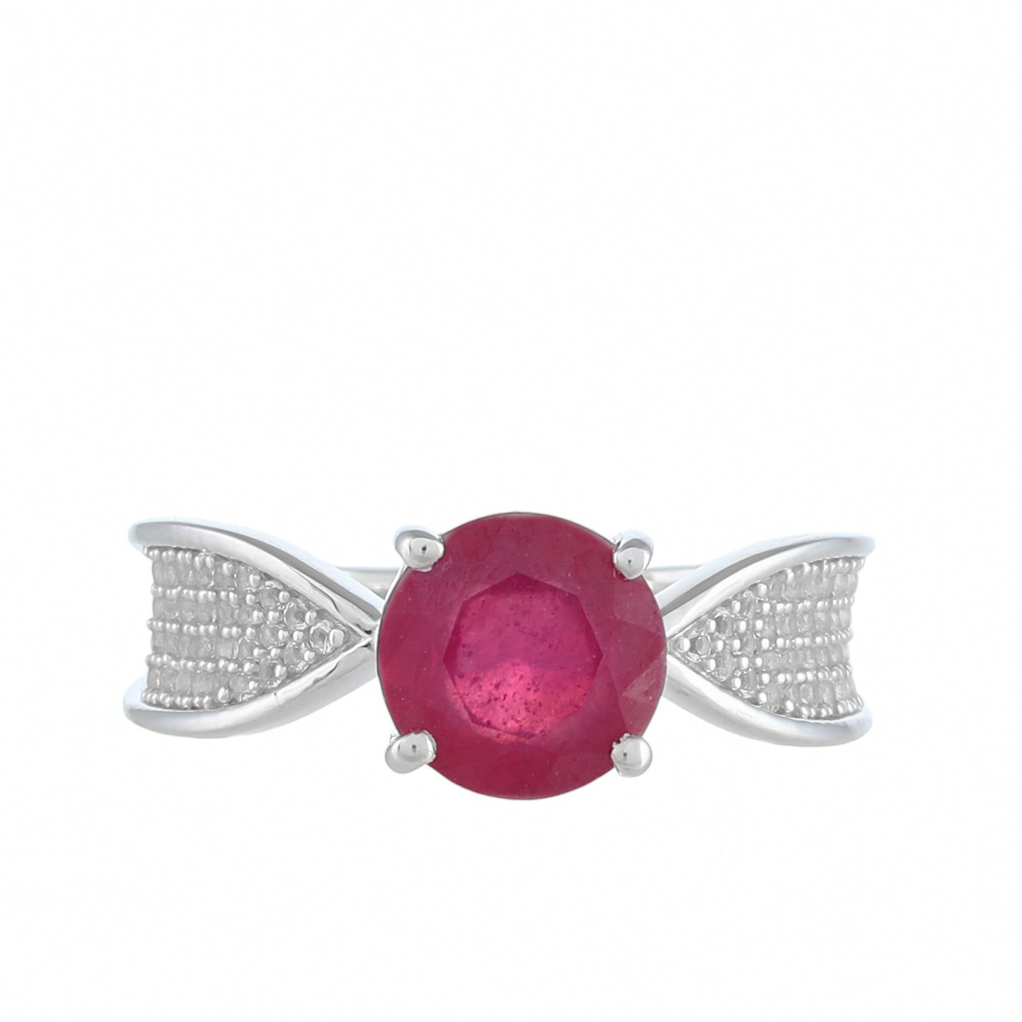 Stříbro 925/1000 - Prsten s Thajským Rubínem a Bílým Topazem - Karátové číslo: 2.76. přibližná hmotnost: 3.88 gramů