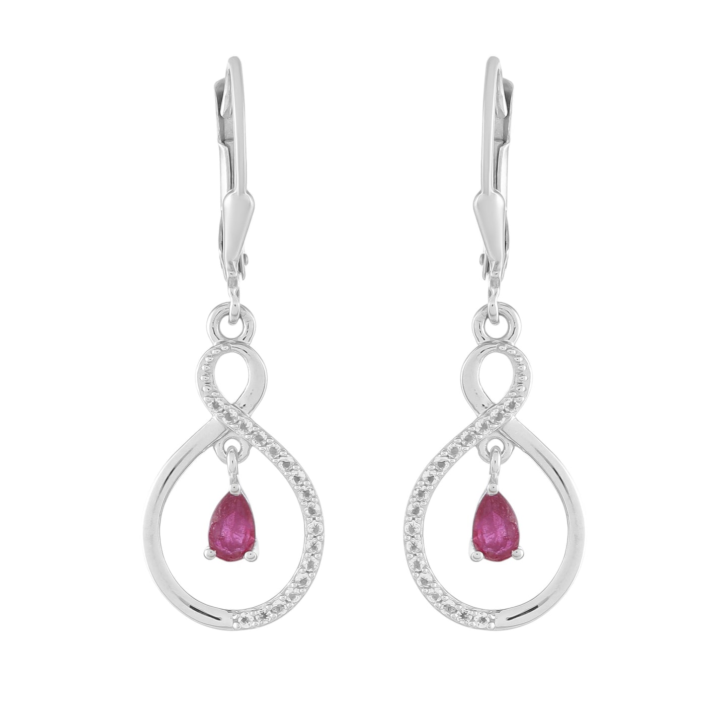 Stříbro 925/1000 - Náušnice s Thajským Rubínem a Bílým Topazem - Karátové číslo: 0.79. přibližná hmotnost: 3.3 gramů