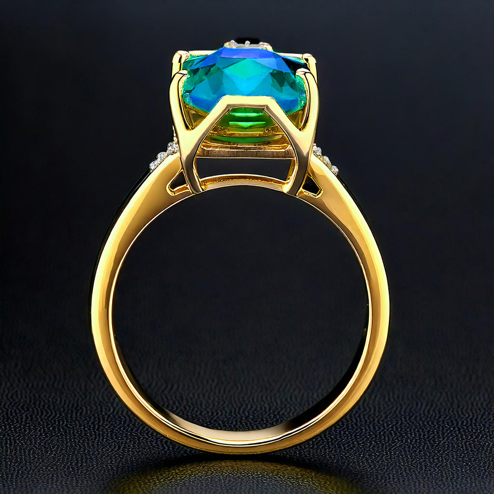 Pozlacený Stříbrný Prsten se Zeleným Onyxem a Bílým Diamantem 3 