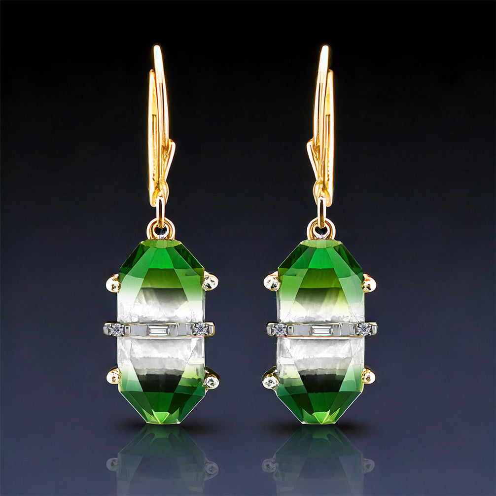 Pozlacené Stříbrné Náušnice se Zeleným Onyxem a Bílým Diamantem 1 