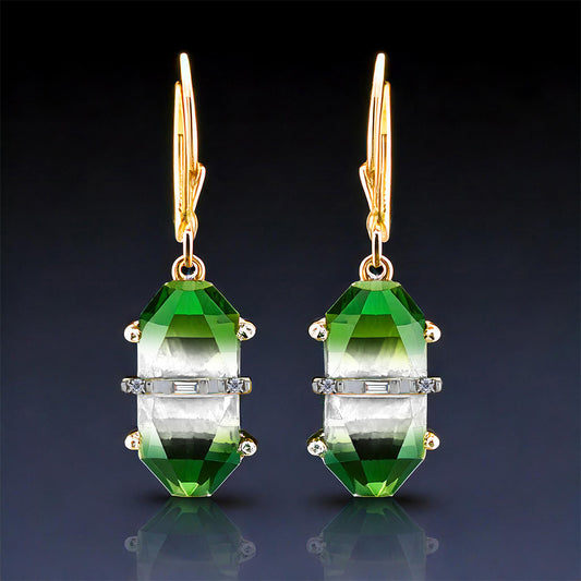 Pozlacené Stříbrné Náušnice se Zeleným Onyxem a Bílým Diamantem