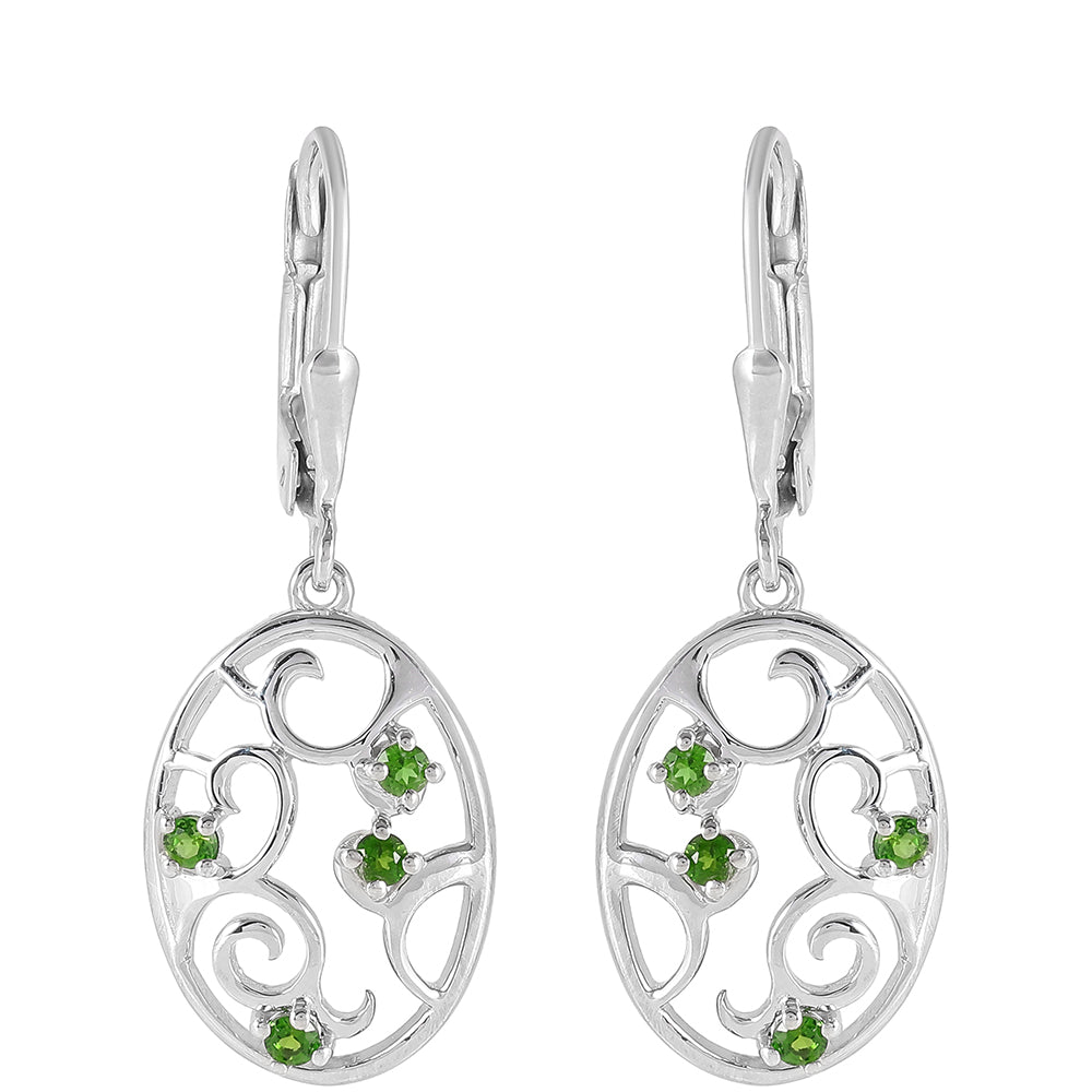 Stříbrné Náušnice s Chromovým Diopsidem