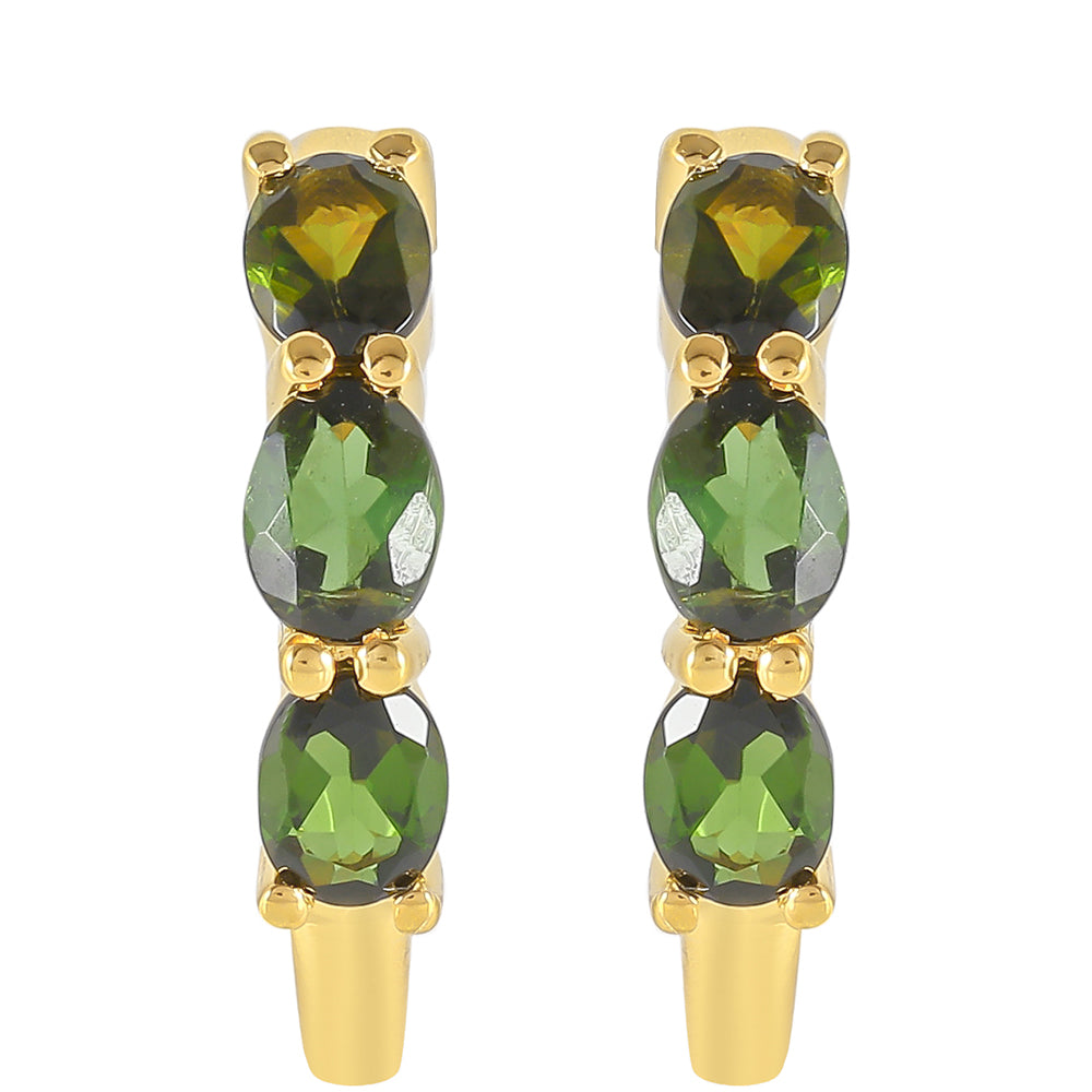 Pozlacené Stříbro 925/1000 - Náušnice se Zeleným Turmalínem - Karátové číslo: 1.11. přibližná hmotnost: 2.47 gramů 1 