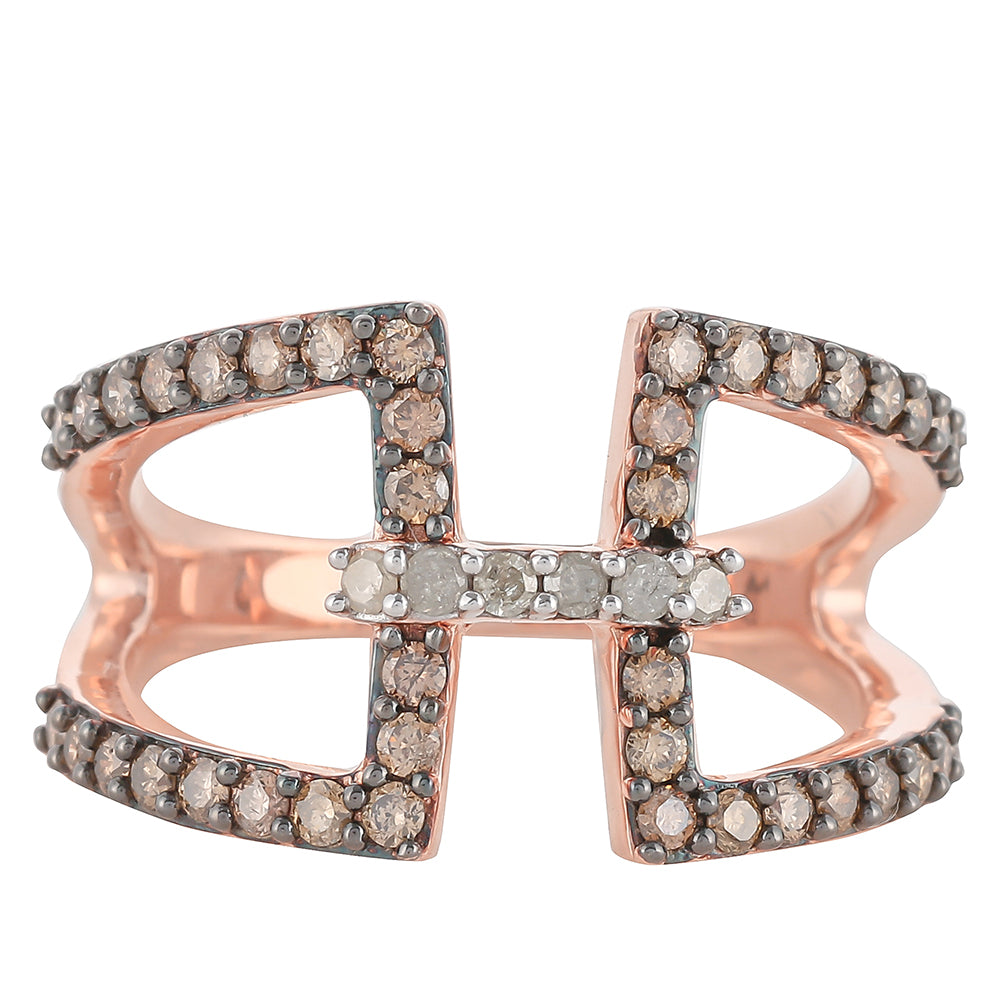 Růžovým Zlatem 925 / 1000 Sterlingové Stříbro Prsten s Champagne Diamantem a Bílým Diamantem