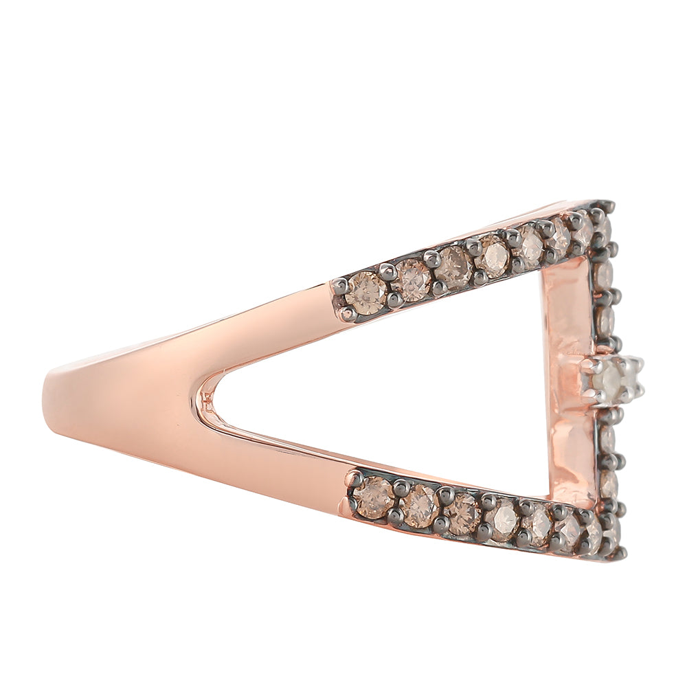 Růžovým Zlatem 925 / 1000 Sterlingové Stříbro Prsten s Champagne Diamantem a Bílým Diamantem 2 