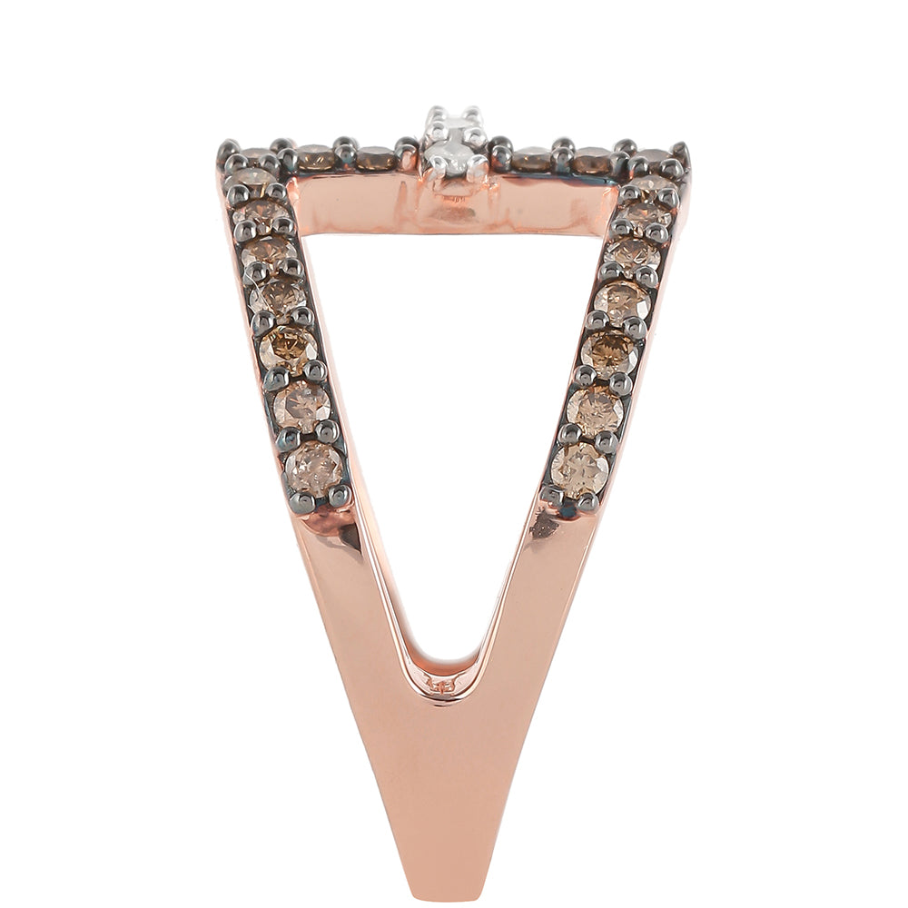 Růžovým Zlatem 925 / 1000 Sterlingové Stříbro Prsten s Champagne Diamantem a Bílým Diamantem