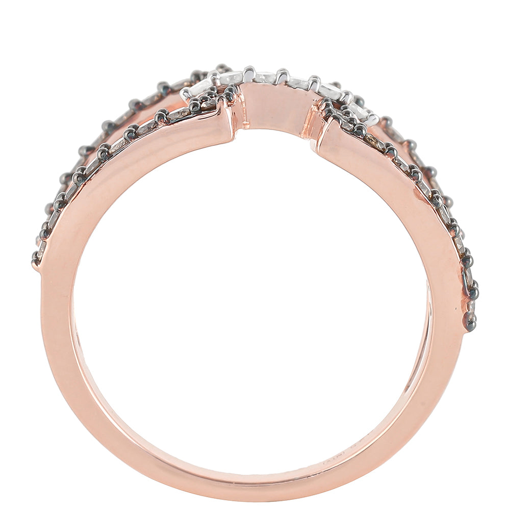 Růžovým Zlatem 925 / 1000 Sterlingové Stříbro Prsten s Champagne Diamantem a Bílým Diamantem 8 