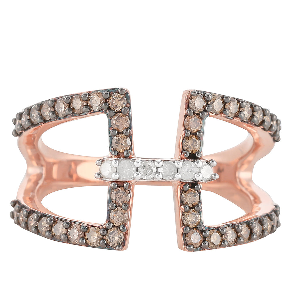 Růžovým Zlatem 925 / 1000 Sterlingové Stříbro Prsten s Champagne Diamantem a Bílým Diamantem 5 