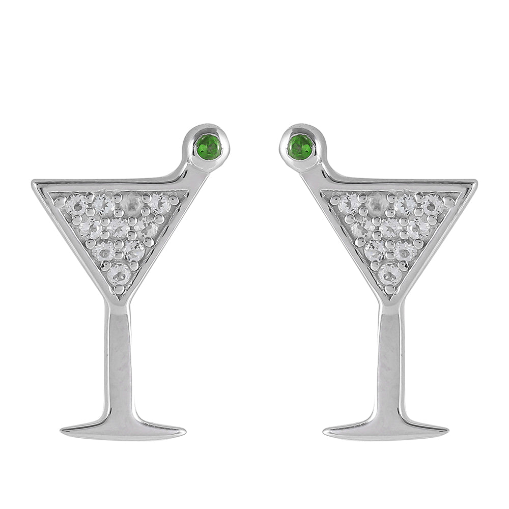 Stříbro 925/1000 - Náušnice s Chromovým Diopsidem a Bílým Topazem - Karátové číslo: 0.23. přibližná hmotnost: 2.37 gramů 1 