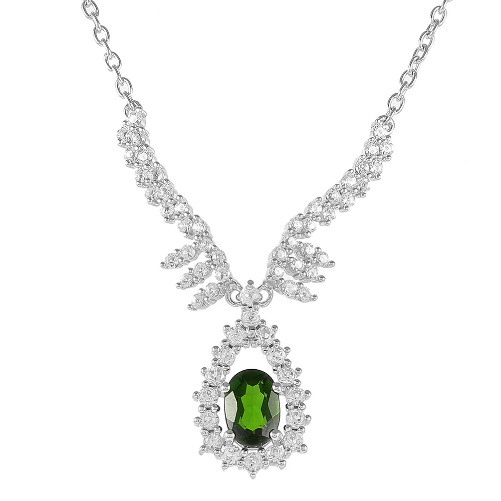 Stříbro 925/1000 - Náhrdelník s Chromovým Diopsidem a Bílým Topazem - Karátové číslo: 2.01. přibližná hmotnost: 5.37 gramů 1 
