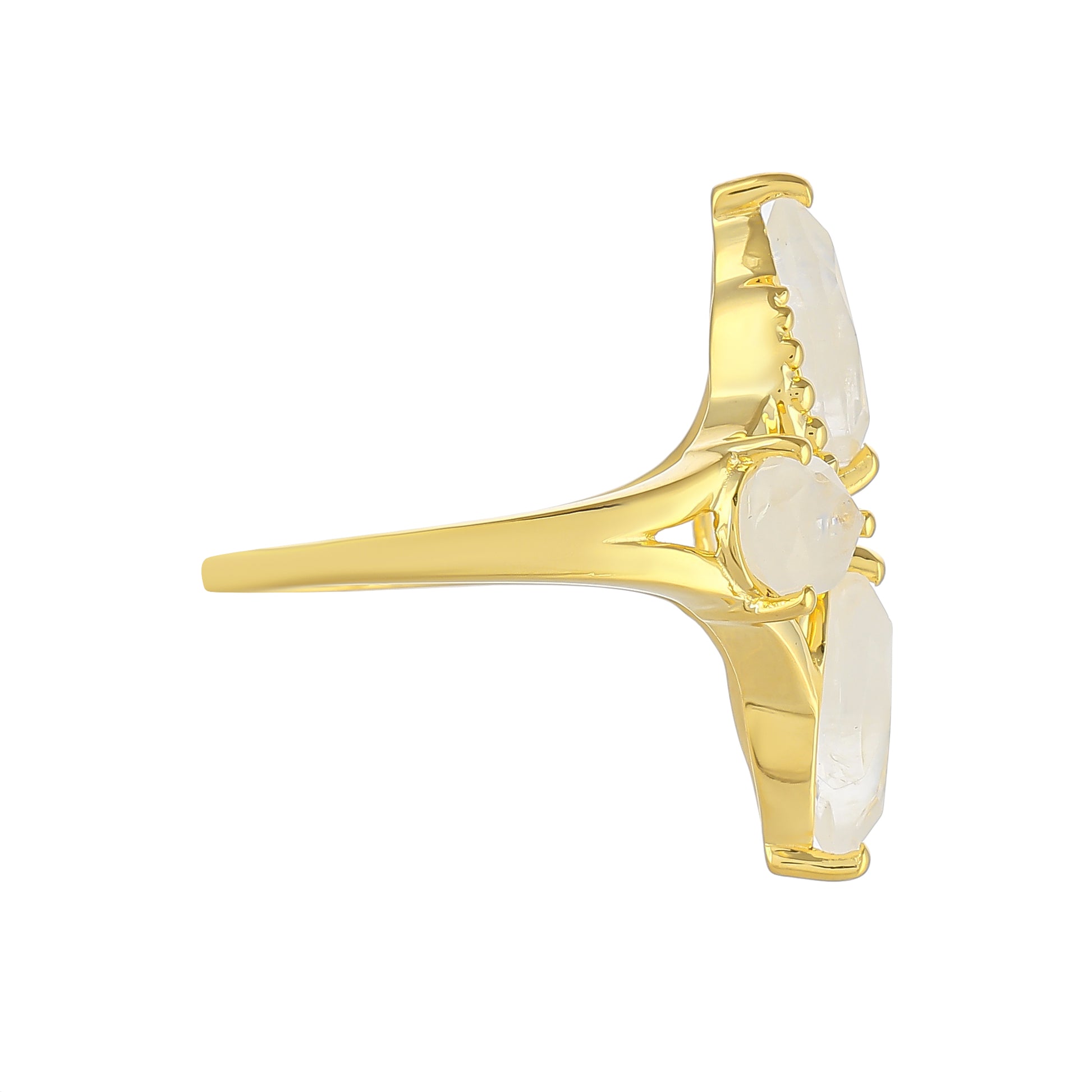 Pozlacené Stříbro 925/1000 - Prsten s Duhovým Měsíčním Kamenem - Karátové číslo: 2.98. přibližná hmotnost: 3.79 gramů 2 