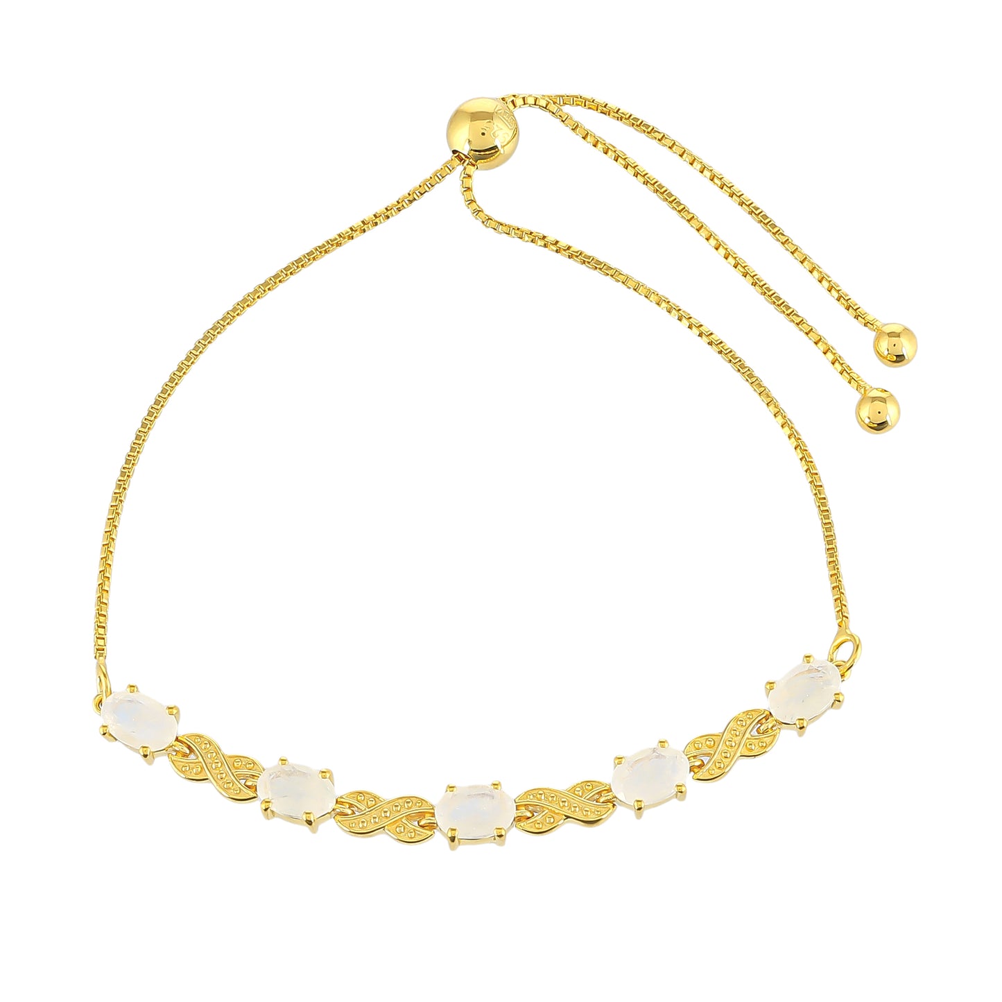 Pozlacené Stříbro 925/1000 - Náramek s Duhovým Měsíčním Kamenem - Karátové číslo: 2.09. přibližná hmotnost: 5.06 gramů