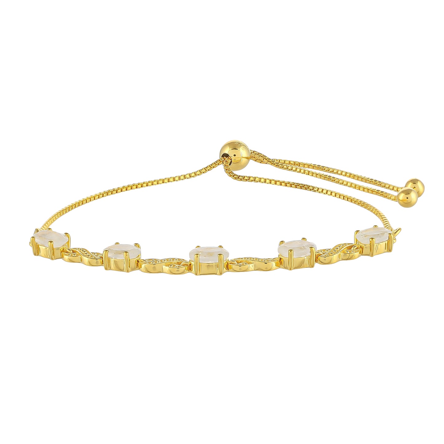 Pozlacené Stříbro 925/1000 - Náramek s Duhovým Měsíčním Kamenem - Karátové číslo: 2.09. přibližná hmotnost: 5.06 gramů