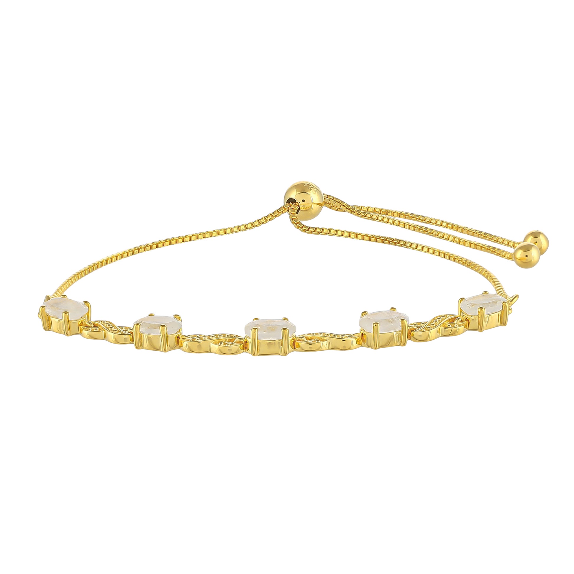 Pozlacené Stříbro 925/1000 - Náramek s Duhovým Měsíčním Kamenem - Karátové číslo: 2.09. přibližná hmotnost: 5.06 gramů 2 