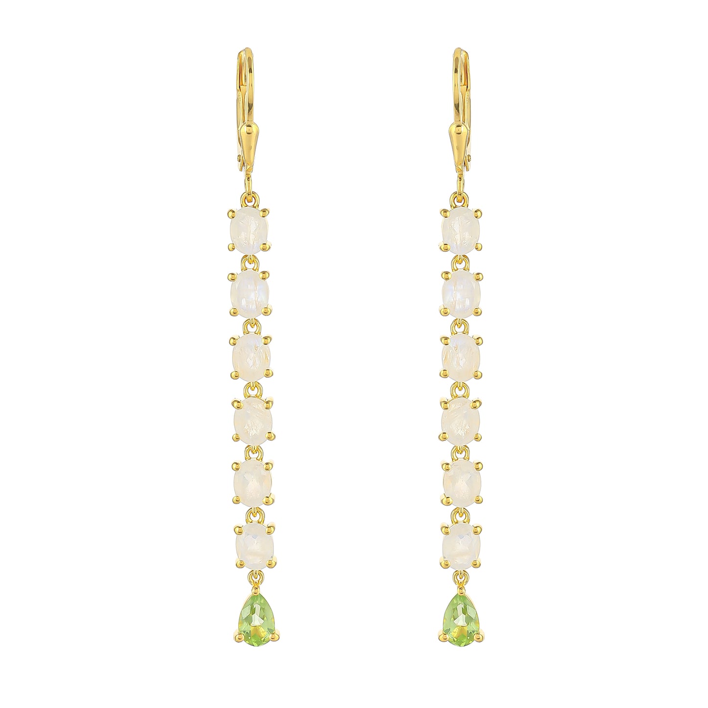 Pozlacené Stříbrné Náušnice s Duhovým Měsíčním Kamenem a Peridotem