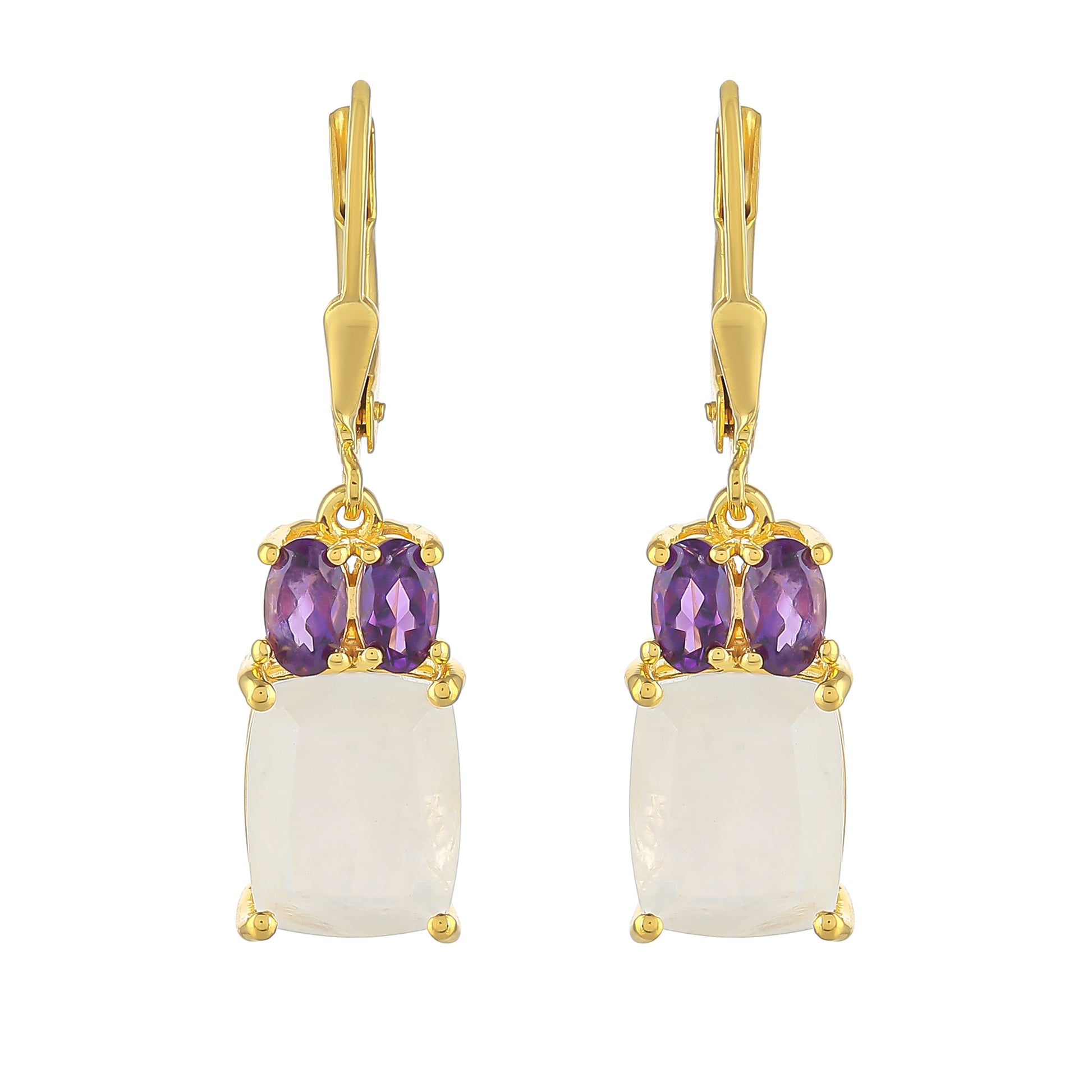 Pozlacené Stříbrné Náušnice s Duhovým Měsíčním Kamenem a Brazilským Ametystem 1 