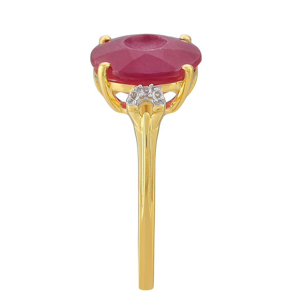Pozlacený Stříbrný Prsten s Thajským Rubínem a Bílým Topazem