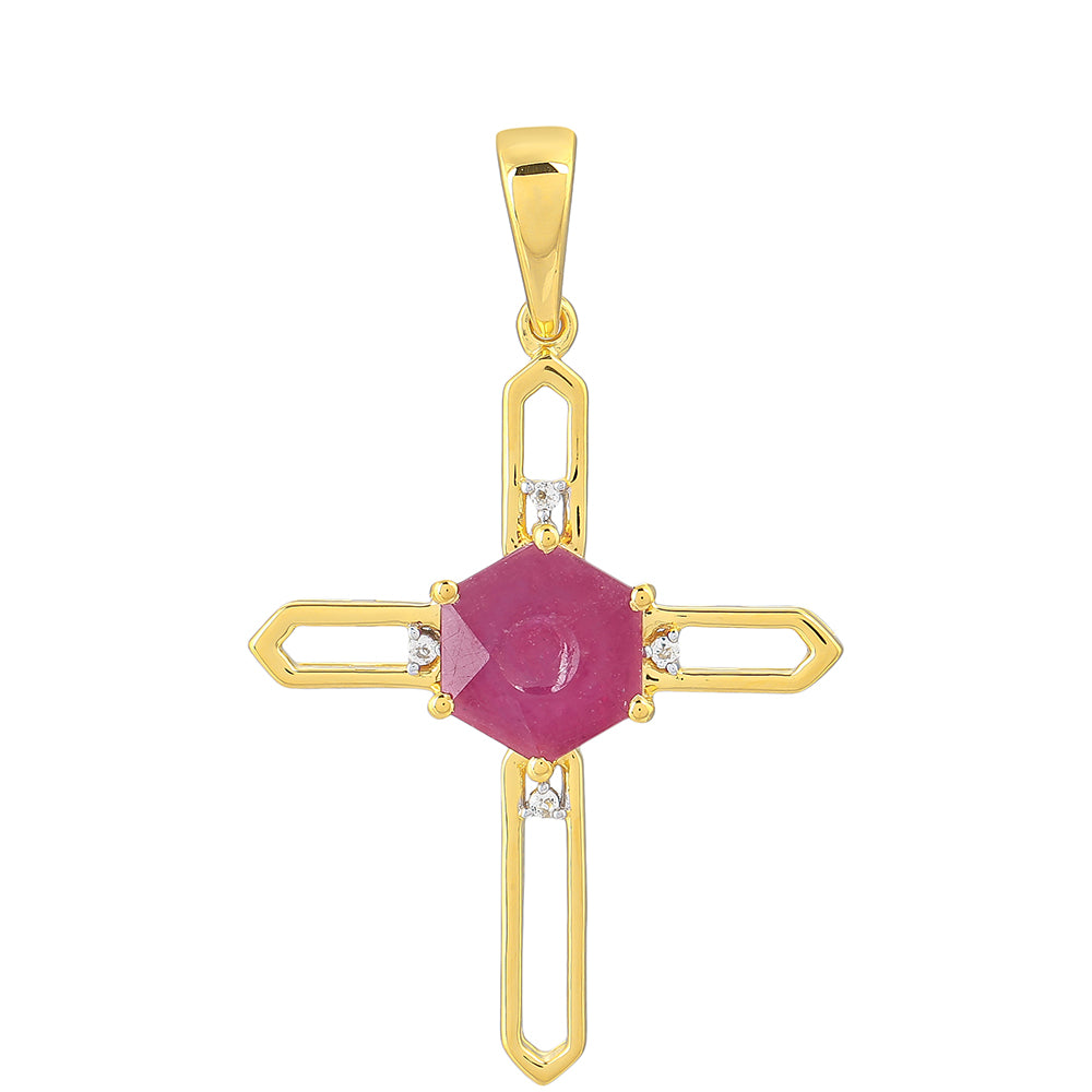 Pozlacené Stříbro 925/1000 - Přívěsek s Thajským Rubínem a Bílým Topazem - Karátové číslo: 2.37. přibližná hmotnost: 2.55 gramů 1 