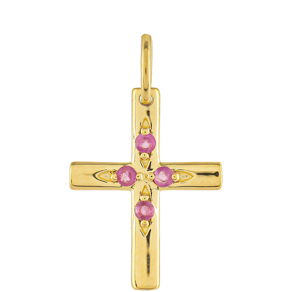 Kříž Pozlacená Stříbrná Sada s Thajským Rubínem a Brazilským Smaragdem ( Přívěsek )