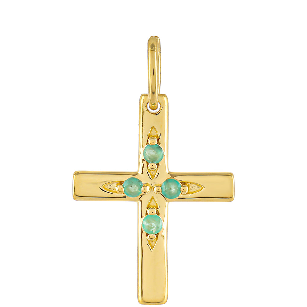 Kříž Pozlacená Stříbrná Sada s Thajským Rubínem a Brazilským Smaragdem ( Přívěsek ) 6 