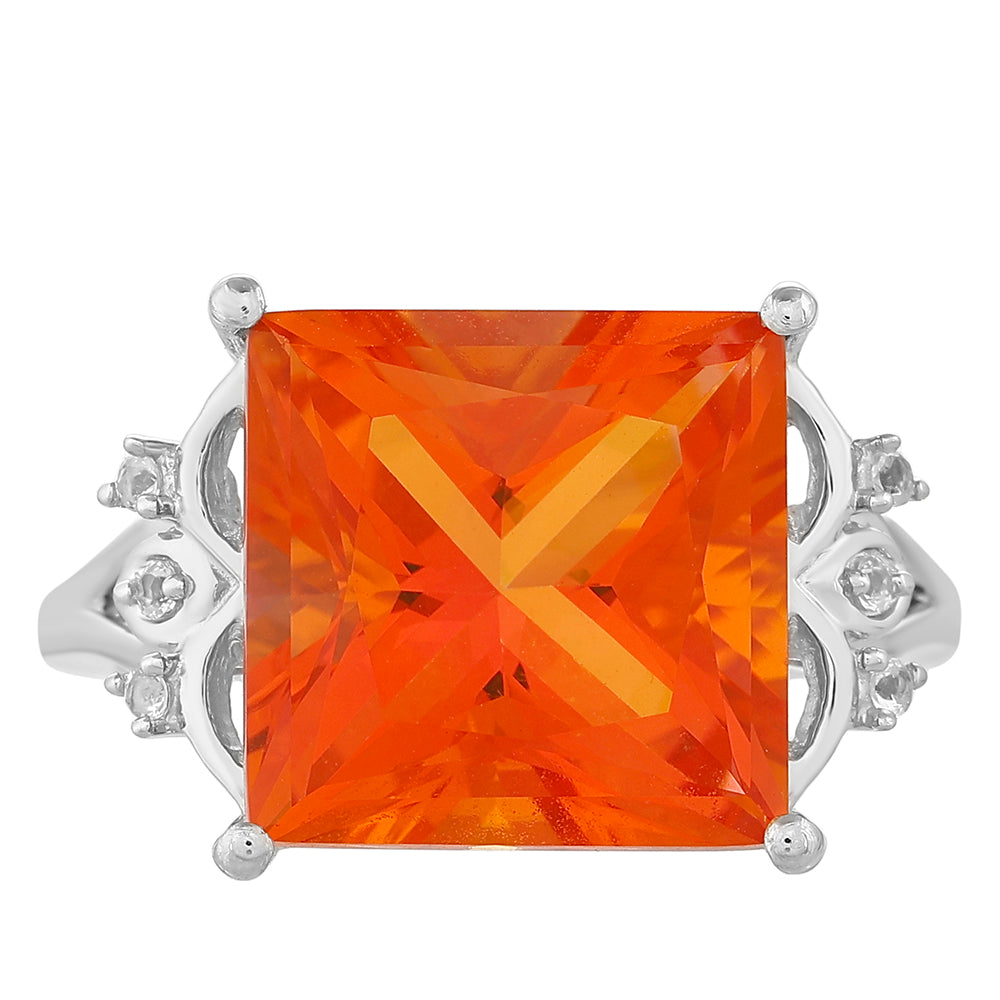 Stříbrný Prsten s Padparadscha Křemenem a Bílým Topazem